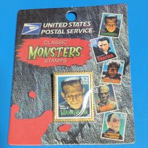 USPS Classic Monsters Frankenstein Stamp Pin - Green 1997 Original Packaging